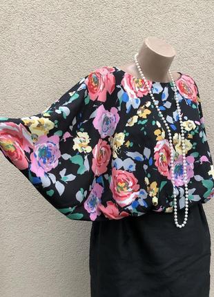 Красива блуза-реглан,пончо,об'ємна у квітковий принт5 фото