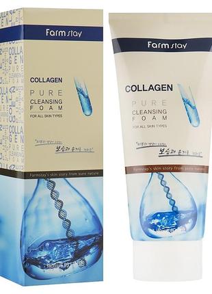 Очищаюча пінка з колагеном farmstay collagen pure cleansing foam 180 мл