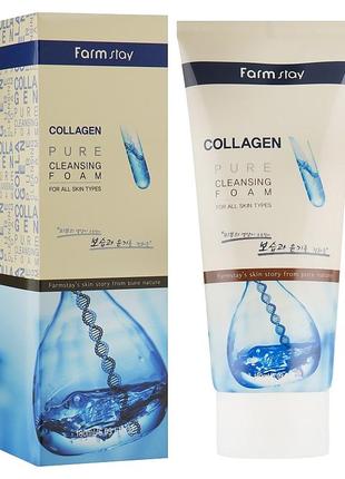 🌹 очищающая пенка с коллагеном farmstay collagen pure cleansing foam 180 мл