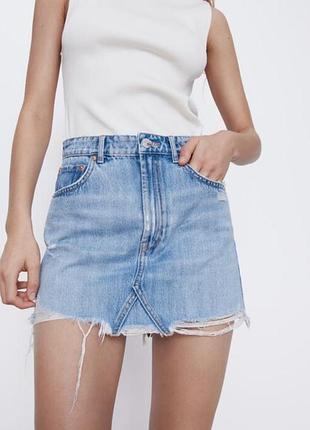 Zara юбка джинсовая новая короткая модная голубая размер s m 44