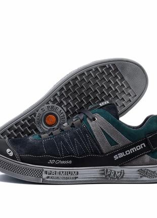 Кеди шкіряні кросівки salomon navy premium