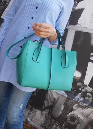 Сумка женская средняя натуральная кожа, бирюза матовая 1716