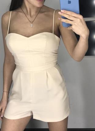 👗нюдовый комбинезон с шортами/телесный комбез тонкие бретели/комбез бюстье с карманами👗