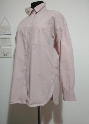 ..100% котонфирменная котоновая рубашка оверсайз пыльно розовая приспущены рукава супер качество !!!3 фото