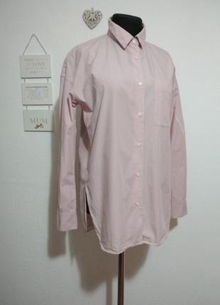 ..100% котонфирменная котоновая рубашка оверсайз пыльно розовая приспущены рукава супер качество !!!8 фото