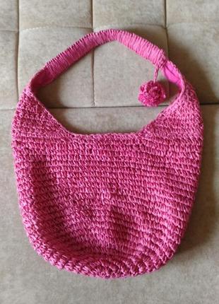 Соломенная трендовая джутовая плетеная розовая сумка1 фото