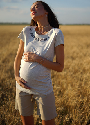 Футболка для вагітних, майбутніх мам сіра (футболка для вагітних сіра)3 фото