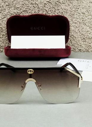 Gucci очки маска солнцезащитные унисекс коричневые с золотом градиент