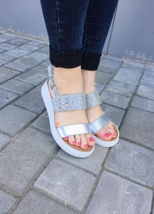 Боссоножки жіночі kento 3127 срібло (літо шкіра натуральна)