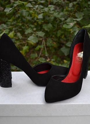 Туфли лодочки  из натуральной кожи замши на высоком каблуке 9-9,5см