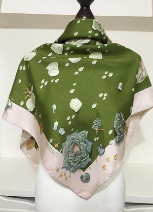 Шелковый винтажный платок hermes silk scarf la rosee anne gavarni оригинал!7 фото