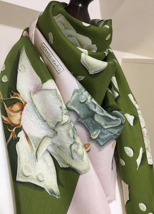Шелковый винтажный платок hermes silk scarf la rosee anne gavarni оригинал!3 фото
