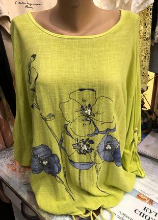 Удлинённая футболка лимонного цвета, лен