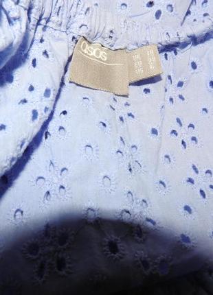 Asos блакитна блуза з вишивкою (прошва) верх на резинці оригінальний рукав р 36-384 фото