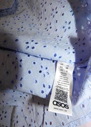 Asos блакитна блуза з вишивкою (прошва) верх на резинці оригінальний рукав р 36-385 фото