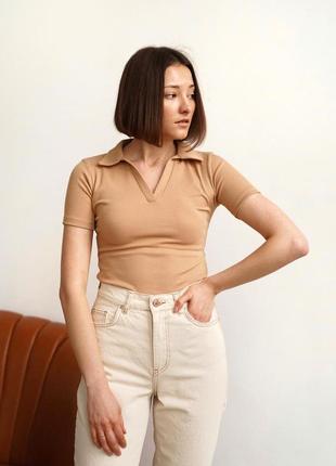 Базове поло з комірцем бежеве