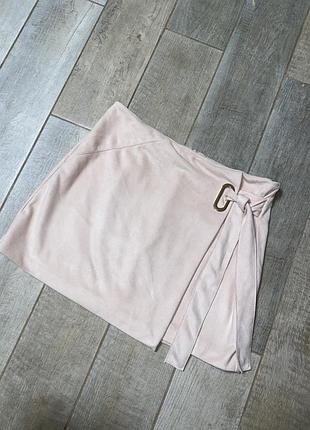 Бежева замшева міні спідниця,спідниця на запах(09)