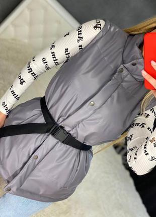 Жилетка эко кожа с ремнем на пуговицах