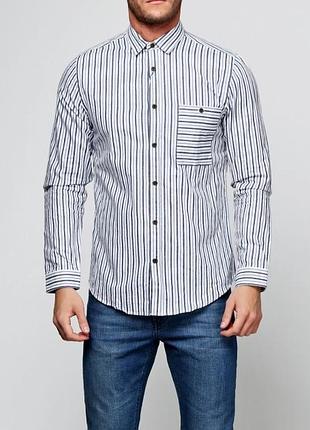 Синяя полосатая рубашка сорочка в полоску zara