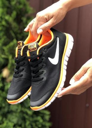 Nike free run 3.0🆕дихаючі жіночі кросівки на літо🆕чорні з помаранчевим легкі найк ран