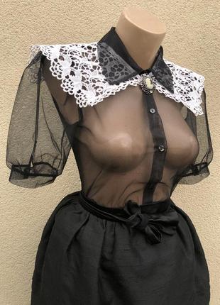 Винтаж,чёрная,прозрачная блуза,рубашка,фатин,2 фото