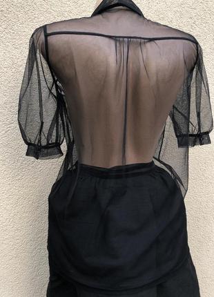 Винтаж,чёрная,прозрачная блуза,рубашка,фатин,3 фото