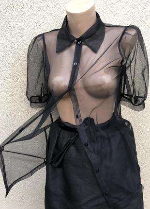 Винтаж,чёрная,прозрачная блуза,рубашка,фатин,6 фото