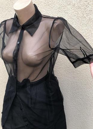 Винтаж,чёрная,прозрачная блуза,рубашка,фатин,8 фото