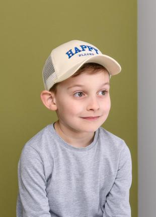Дитяча кепка, бейсболка молочного кольору з сіткою1 фото