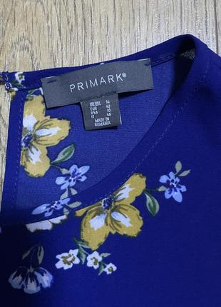 Футболка блуза квітковий принт квіти синій електрик рюші волани рукава блуза3 фото