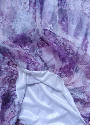 Сукня балон міні в квітковий принт пастельних відтінків рожеве / фіолетове4 фото