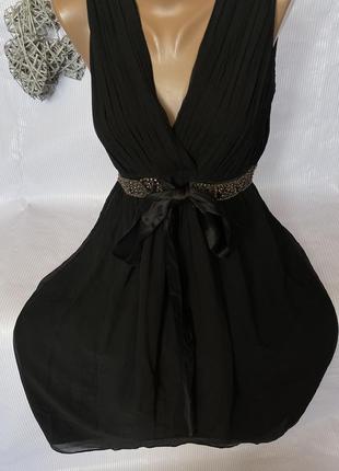 Шикарное чёрное платье , шифон на подкладке с бисером1 фото