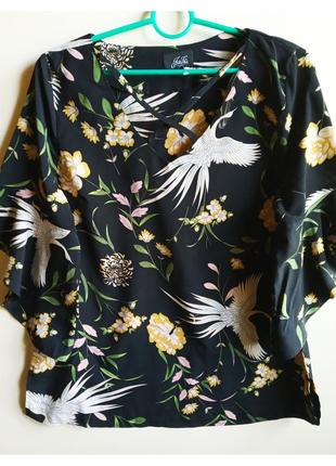 Красивая удлиненная туника блуза в цветочный принт черная кофточка жіноча2 фото