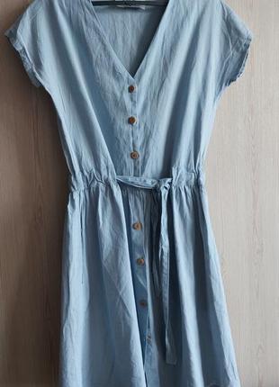 Легкое платье  со смеси льна с v образным вырезом и рядом пуговиц cotton town3 фото