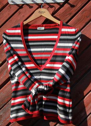 Теплий катоновий лонгслів 38/40 в полоску