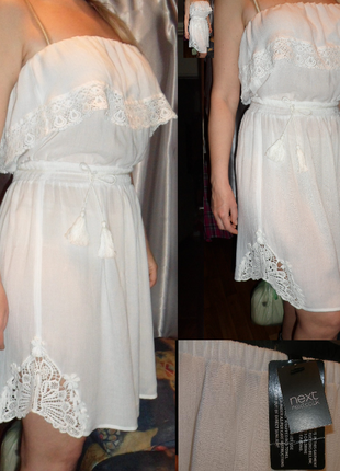 Нежное белое платье с воланом и кружевной отделкой next англия