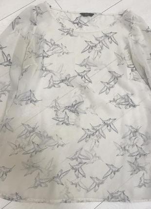 Біла напівпрозора блузка легка блузка з птахами