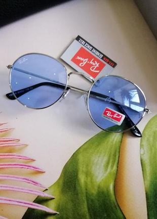 Солнцезащитные округлые очки унисекс в металлической оправе с голубой линзой3 фото