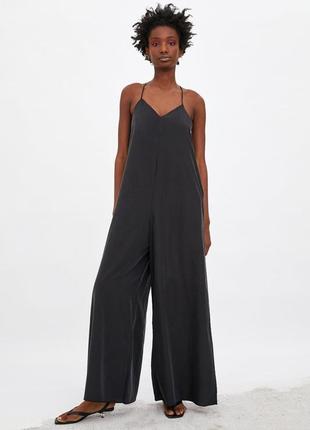 Длинный новый комбинезон струящегося кроя от zara хаки (s)3 фото