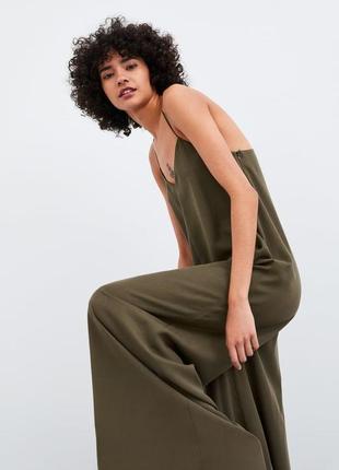 Довгий новий комбінезон струмливого крою від zara хакі (s)2 фото