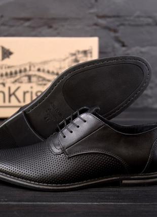 Мужские кожаные летние туфли vankristi classic black