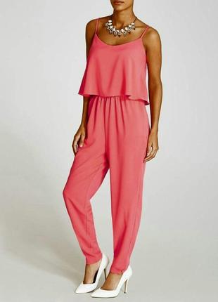 Кораловий брючний комбінезон на бретелях plus size papaya weekend.