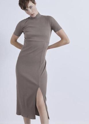Стильное платье миди в рубчик zara
