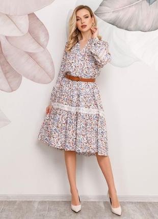 Арт: sa-145_мультиколор принтованное платье-рубашка с кружевными вставками