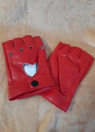 Стильні модні обрізані рукавички без пальців мотоперчатки екокожа червоні гарні4 фото