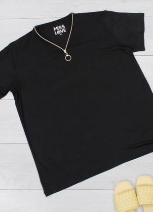 Стильная черная футболка блуза удлиненная с молнией большой размер батал оверсайз2 фото