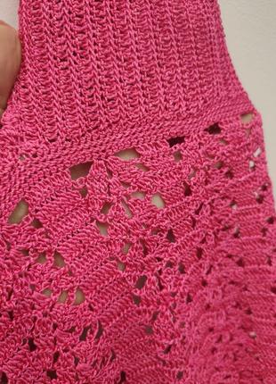 В'язаний сексуальний рожевий сарафан ручної роботи в техніці кроше з відкритою спиною, плаття рожеве9 фото