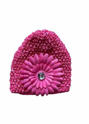 Детская летняя малиновая шапка с цветком для девочки