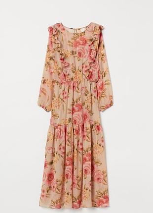 Бежевое кэжуал платье h&m с цветочным принтом