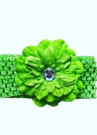 Детская зелёная повязка на голову с цветком для девочки